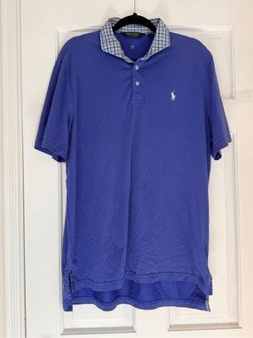 Ralph Lauren Polo Golf Men’s Short-Sleeve Polo in Blue with Plaid Collar